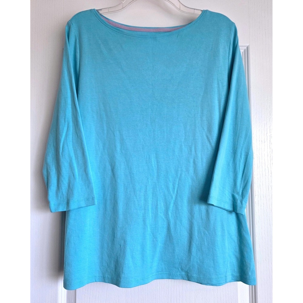 Talbots Tee Womens 1X Turquoise Blue Pima Cotton Boat Neck 3/4 Sleeve Top GT5661